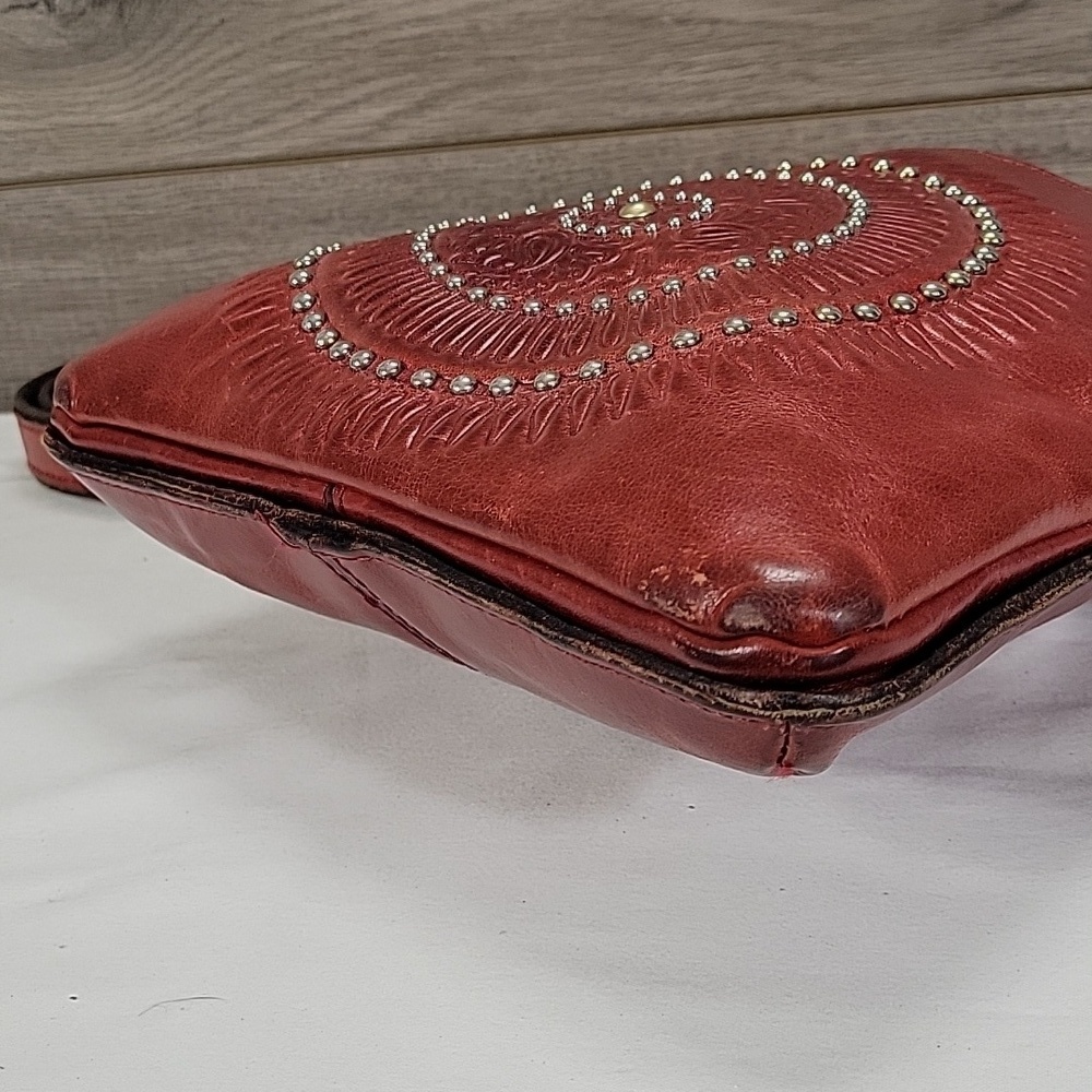 Patricia Nash Red Leather Crossbody Bag with Embossed Medallion - Red - Picture 8 of 14